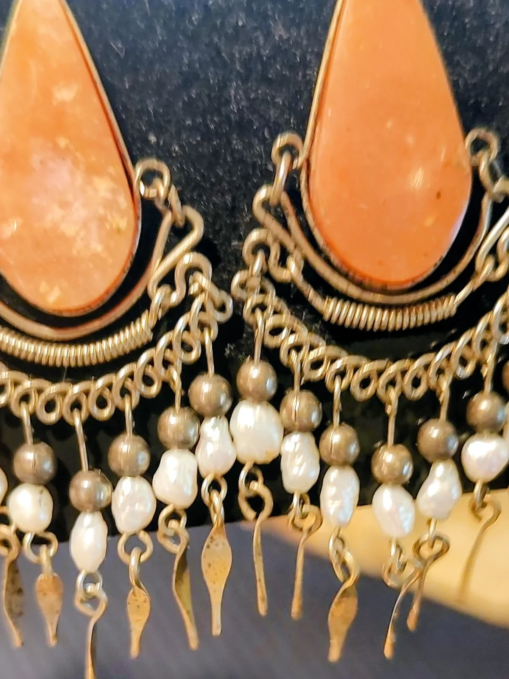 Bohemian Orange/Peachy Teardrop Dangle Earrings